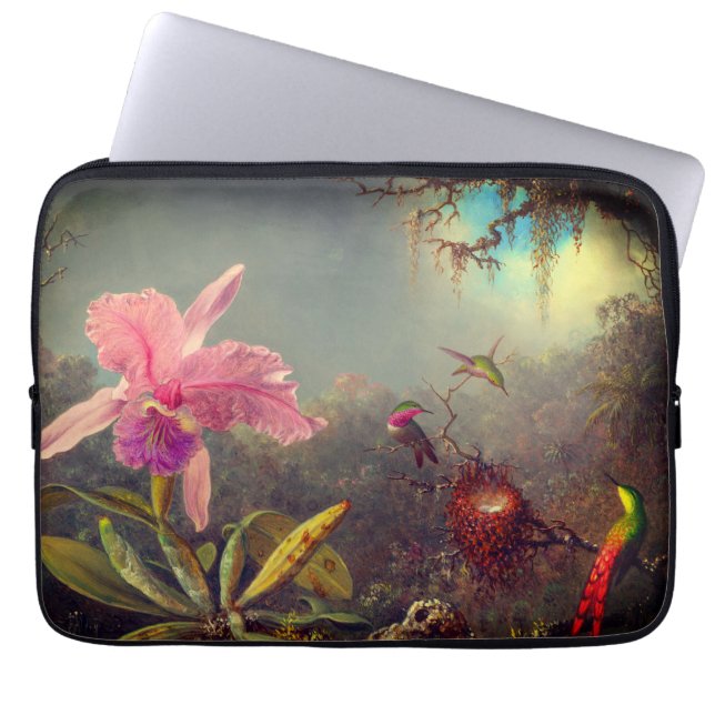Housse Pour Ordinateur Portable L'orchidée de Cattleya et trois colibris Heade (Devant)