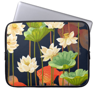 Housse Pour Ordinateur Portable Lotus blanc, poisson : motif sans soudure.