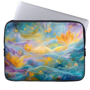 Housse Pour Ordinateur Portable Lotus dorés abstraits fleurs flottantes
