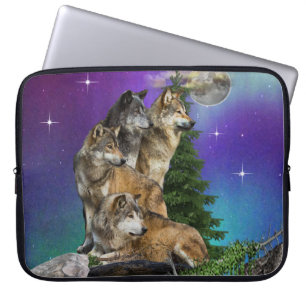 Housse Pour Ordinateur Portable loup et Lune