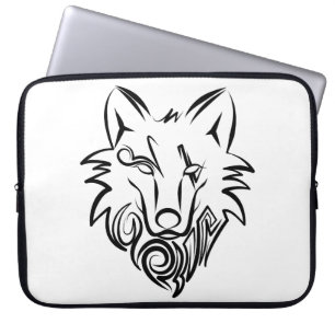 Housse Pour Ordinateur Portable Loup tribal noir et blanc