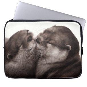 Housse Pour Ordinateur Portable Loutres qui s'embrassent - Art animalier peint à l