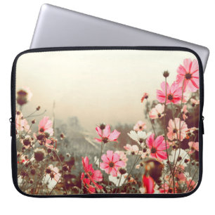 Housse Pour Ordinateur Portable Lumière du matin, cosmos rose fleurissant.