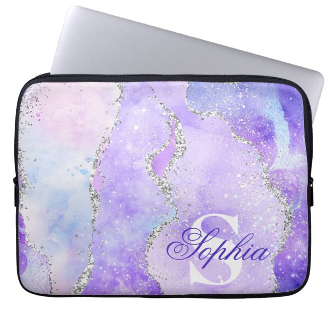 Housse Pour Ordinateur Portable Lumière violet et argent Parties scintillant Agate (Devant)