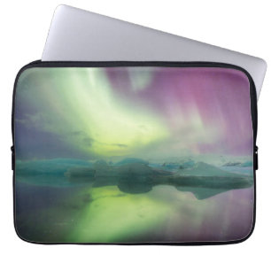 Housse Pour Ordinateur Portable Lumières d'aurore dans un lagon Jokulsarlon, Isl