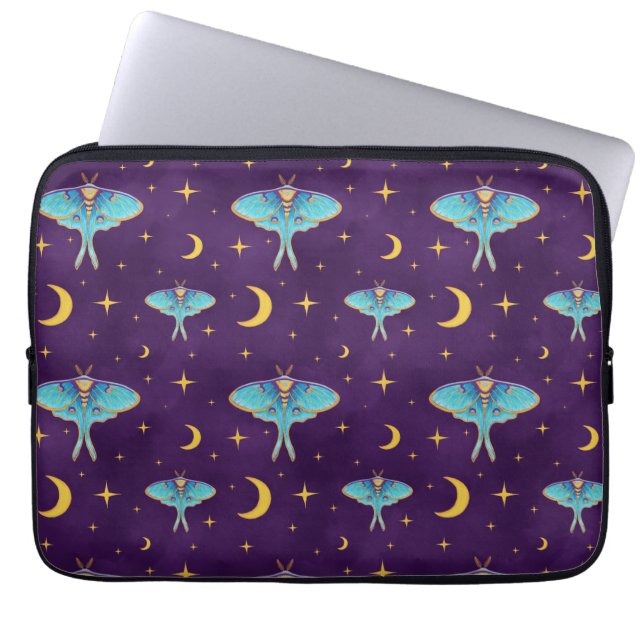 Housse Pour Ordinateur Portable Luna Moth Céleste Lune & Étoiles Violet (Devant)