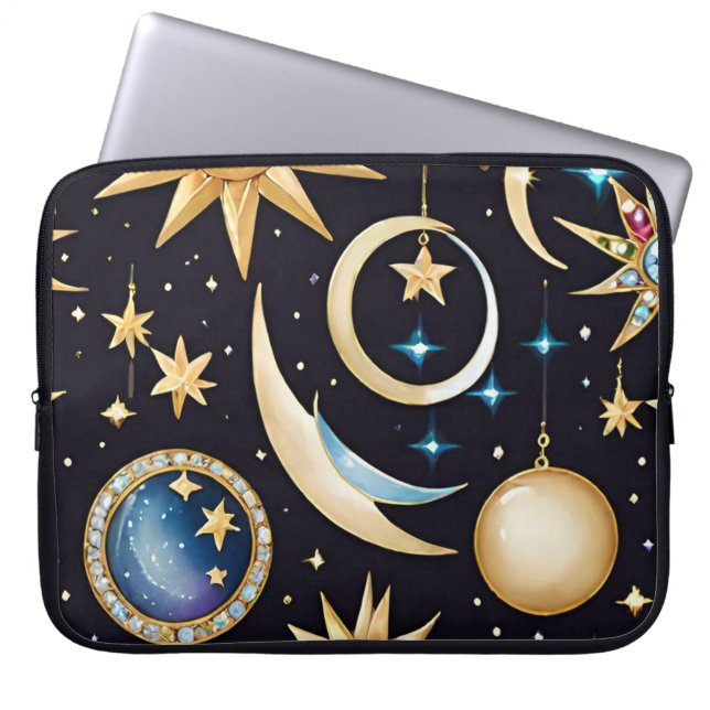 Housse Pour Ordinateur Portable Lune Et Étoiles Céleste (Devant)