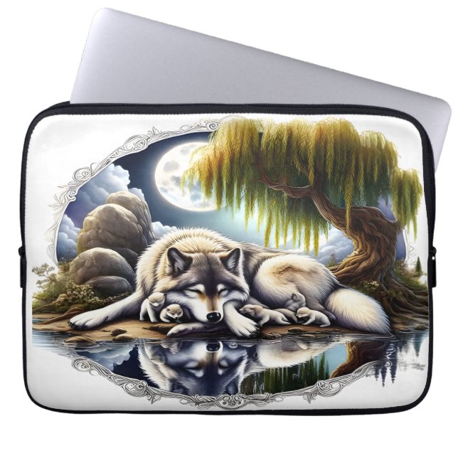 Housse Pour Ordinateur Portable Lune Sérénité Un Loup Slumpteur (Devant)