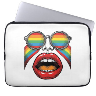 Housse Pour Ordinateur Portable Lunettes de soleil arc-en-ciel rétro lèvres visage