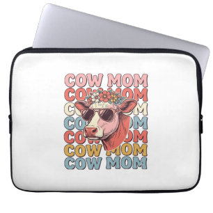 Housse Pour Ordinateur Portable Lunettes de soleil rétro Cow Mom gravure vintage D