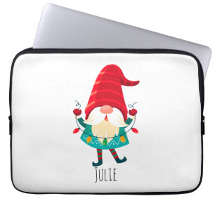 Housse Pour Ordinateur Portable Lutin de Noël tenant des lumières de Noël