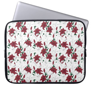 Housse Pour Ordinateur Portable Lys de Noël rouges et blancs