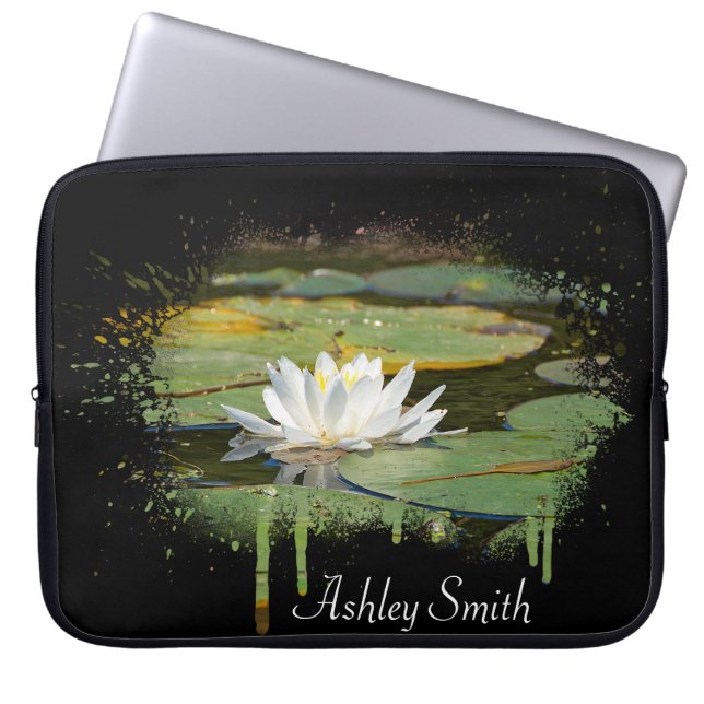 Housse Pour Ordinateur Portable Lys d'eau blanche Abstrait (Devant)