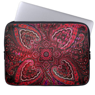 Housse Pour Ordinateur Portable Magique Rouge Paisley sur Fond Noir