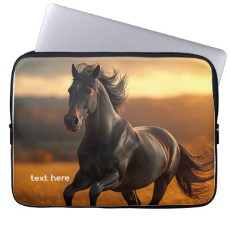 Housse Pour Ordinateur Portable Magnifique Cheval Étalon Noir Paysage de Coucher d
