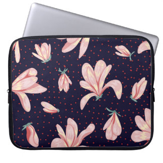 Housse Pour Ordinateur Portable Magnolias florissants, motif vintage dessiné à la 