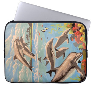 Housse Pour Ordinateur Portable Main Painted by Number Dolphins