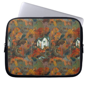 Housse Pour Ordinateur Portable Maison Blanche et arbres d'automne