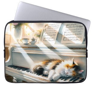 Housse Pour Ordinateur Portable Maison de Rêve au Piano Ensoleillé avec Chat Cotta