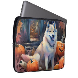 Housse Pour Ordinateur Portable Malamute d'Halloween en Alaska avec la peur Citrou