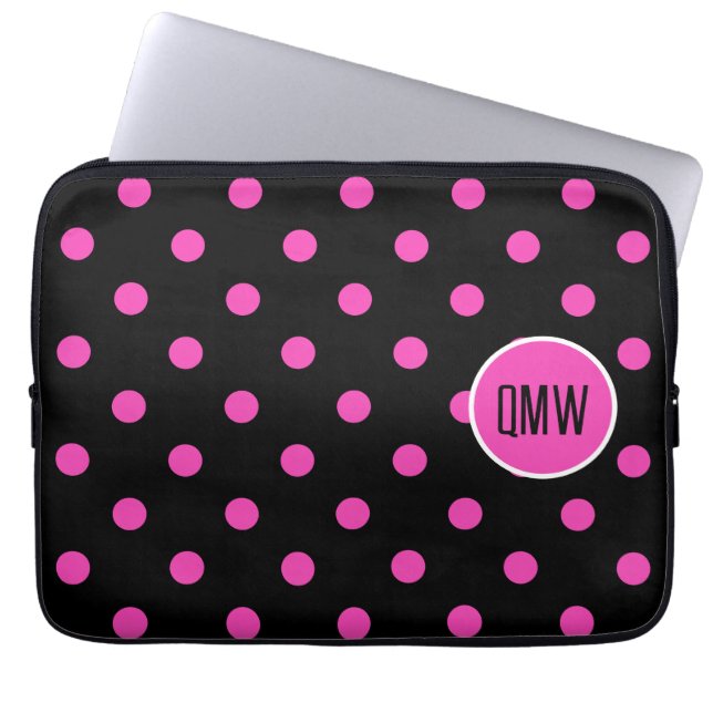 Housse Pour Ordinateur Portable Manche à ongles rose et noir personnalisées Monogr (Devant)