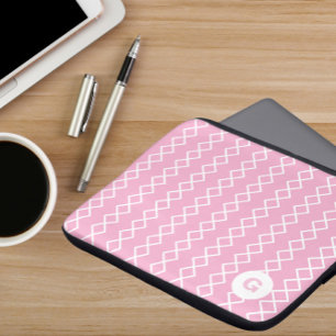 Housse Pour Ordinateur Portable Manche de bureau géométrique Monogramme rose