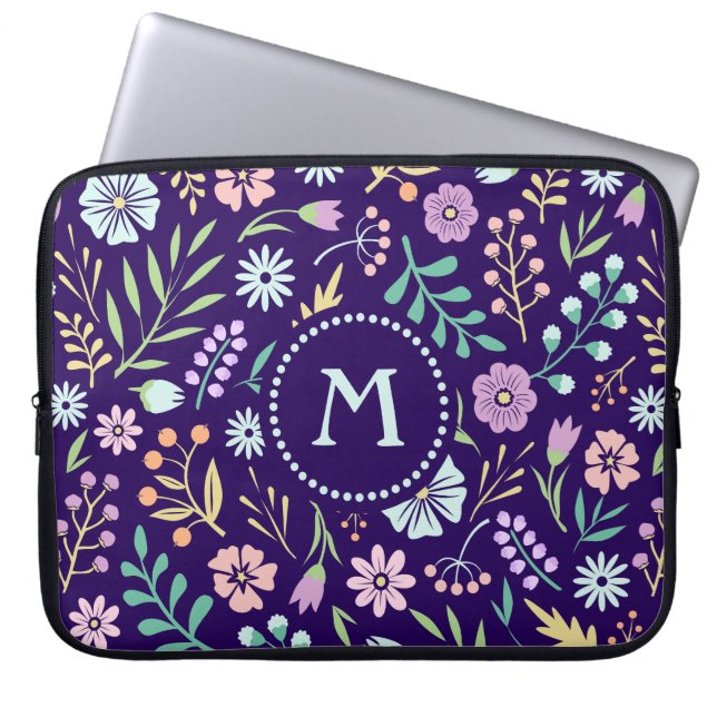 Housse Pour Ordinateur Portable Manche de l'ordinateur portable Monogram Floral Wh (Devant)
