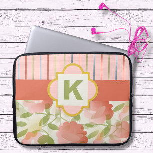 Housse Pour Ordinateur Portable Manche d'ordinateur portable Coral Floral Monogram