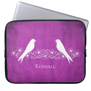 Housse Pour Ordinateur Portable Manche Portable Magenta Lovebirds Floral Vine