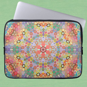 Housse Pour Ordinateur Portable Mandala arc-en-ciel en hexagone