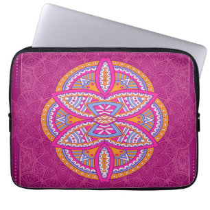 Housse Pour Ordinateur Portable Mandalas sur dessin à répétition rose