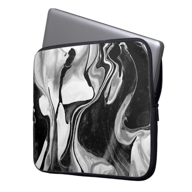 Housse Pour Ordinateur Portable Marbrage noir et blanc (devant gauche)