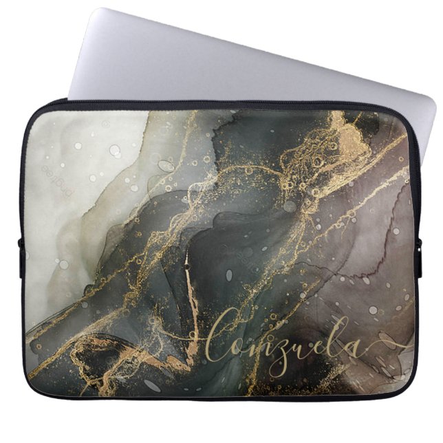 Housse Pour Ordinateur Portable Marbre Abstrait d'or noir (Devant)