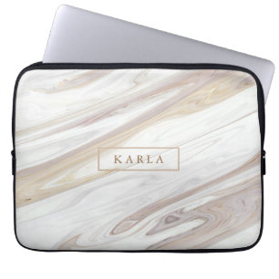 Housse Pour Ordinateur Portable Marbre blanc et beige de luxe texture