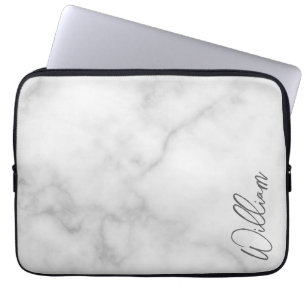 Housse Pour Ordinateur Portable Marbre blanc Modern Script Nom personnalisé