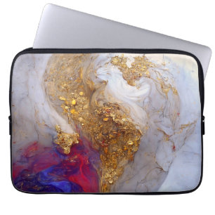 Housse Pour Ordinateur Portable Marbre Blanc Tourbillon avec Or Liquide