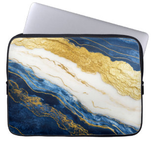 Housse Pour Ordinateur Portable Marbre bleu marine de luxe et feuille d'or