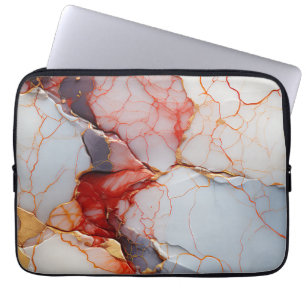 Housse Pour Ordinateur Portable Marbre d'Ivoire avec Veines Cramoisies et Dorées