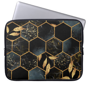 Housse Pour Ordinateur Portable Marbre et or élégant : Texture Hexagon Abstraite