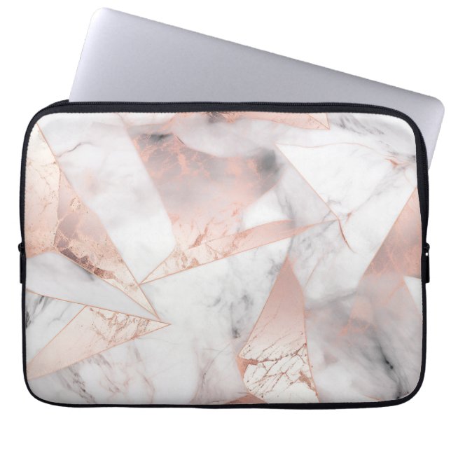 Housse Pour Ordinateur Portable Marbre géométrique Rose or tendance (Devant)