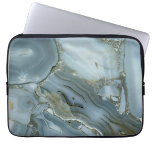 Housse Pour Ordinateur Portable Marbre gris bleu avec Veine or