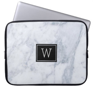 Housse Pour Ordinateur Portable Marbre gris clair Texture de pierre Accents noirs