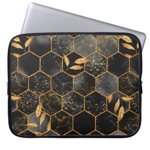 Housse Pour Ordinateur Portable Marbre hexagone texture transparente avec feuilles
