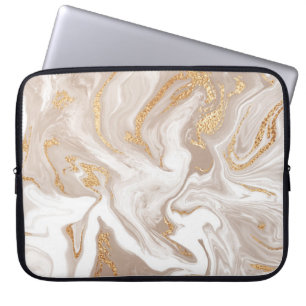 Housse Pour Ordinateur Portable Marbre liquide beige élégant avec paillettes dor