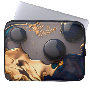 Housse Pour Ordinateur Portable Marbre Liquide Or de Minuit
