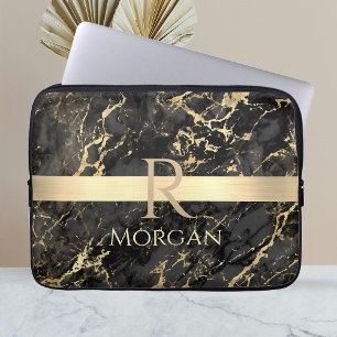 Housse Pour Ordinateur Portable Marbre noir et or, Barre d'or, do-it-yourself Nom