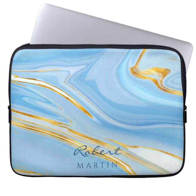 Housse Pour Ordinateur Portable Marbre Parties scintillant Blue Sky Gold personnal (Devant)