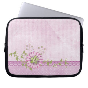 Housse Pour Ordinateur Portable Marguerite rose avec perles