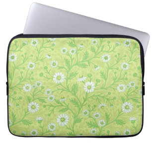 Housse Pour Ordinateur Portable Marguerites en blanc et vert sur fond vert miel