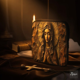 Housse Pour Ordinateur Portable Marie en bois sculptée avec dévotion